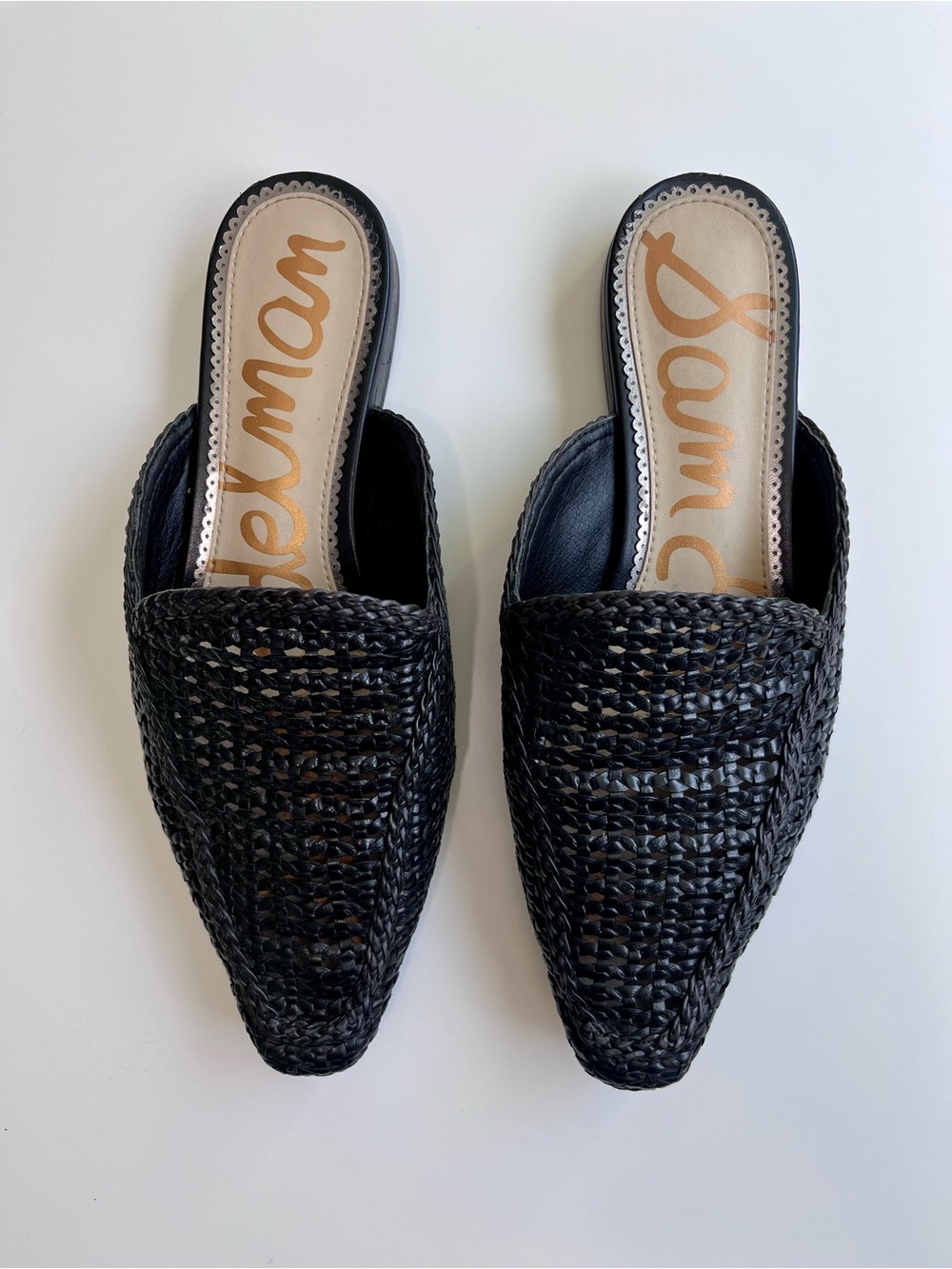 Sam Edelman Black Woven Pointed Mule Slides